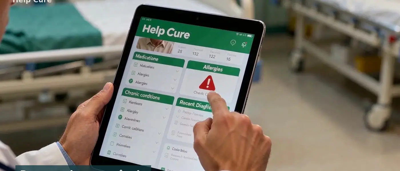 Resumo de emergência no tablet da equipe